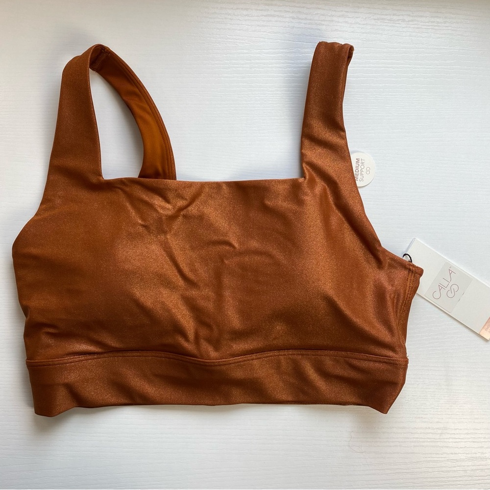 NWT CALIA Women's Sculpt Seamed Long Line Bra Medium Copper Glitter MSRP $45